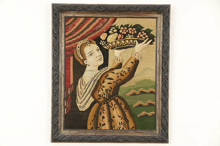 Tapestry of a Young Woman Bearing Fruit, Carved Frame