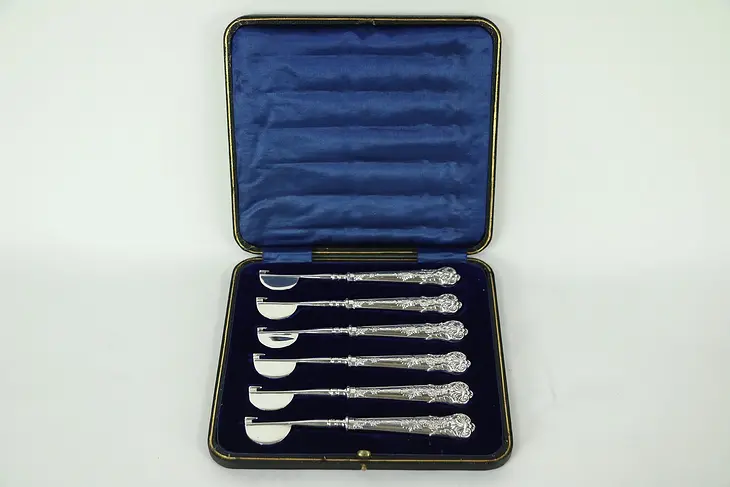 Sterling Silver Set of 6 Antique English Fruit or Cheese Knives, England  #28649