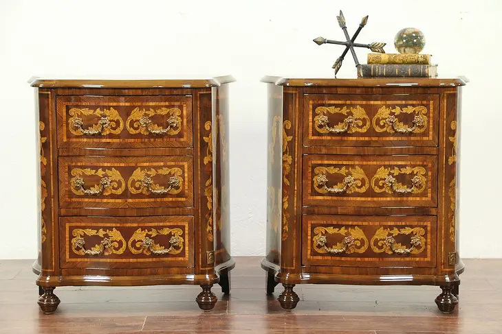 Pair of Marquetry Vintage Chests, Nightstands or End Tables, Italy #29059