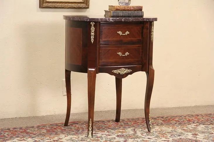 Marble Top Scandinavian Chest or Table, Marquetry & Brass Mounts