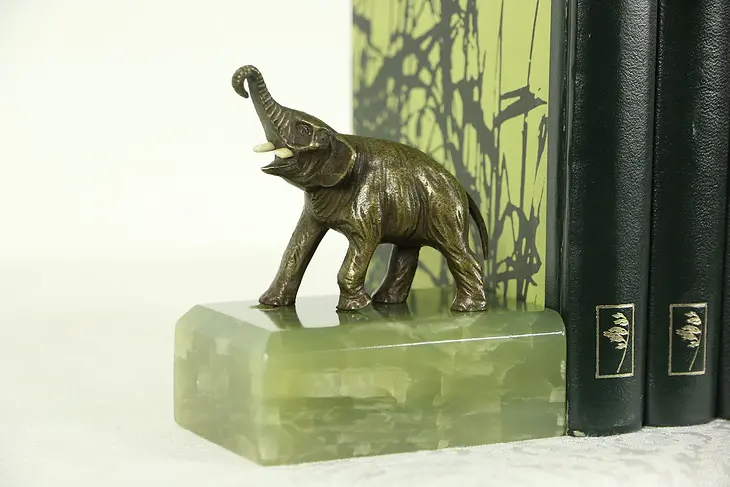 Brass Elephant Sculpture on Onyx Base