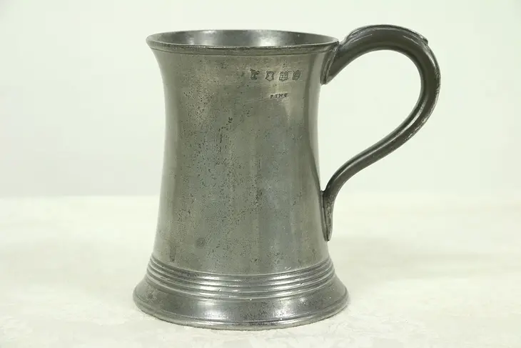 English Glass Bottom Antique Pewter Mug, Hallmarked Joseph Morgan, Royal Stamps
