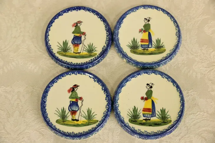 Quimper Set of 4 Coasters, Hand Painted in France