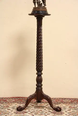 Georgian Vintage Carved Clawfoot Spiral Hall Pedestal