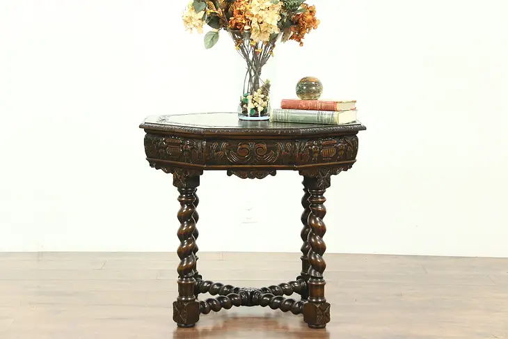English Tudor Antique Oak Octagonal Center Hall or Lamp Table #28805