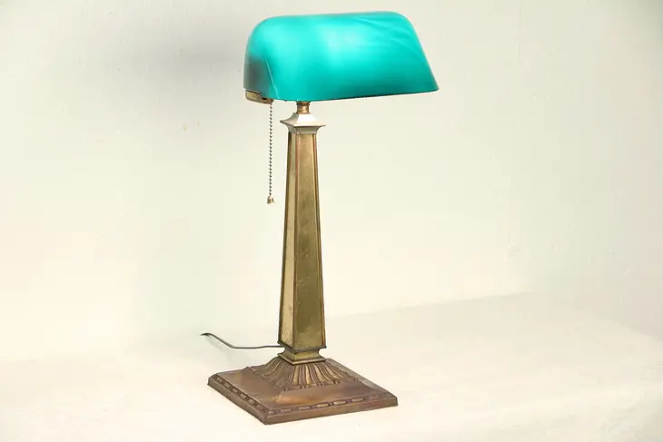 Emeralite Signed Emerald Green Antique Brass Banker Desk or Piano Lamp #29501