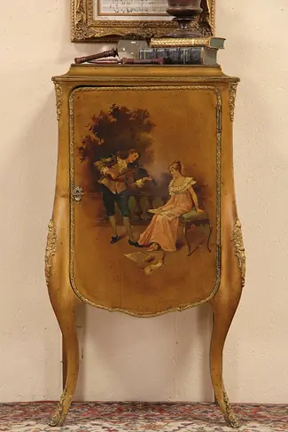 Vernis Martin Hand Painted French 1900 Antique Music Cabinet