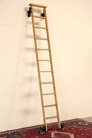 Library, Kitchen or Wine Cellar Industrial Rolling 10' Oak Ladder
