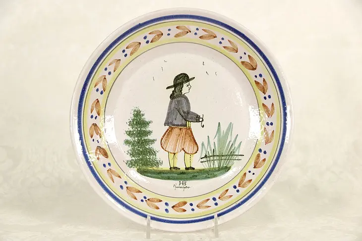 Quimper Serving Bowl or Soup Plate, Hand Painted & Signed, Brittany, France