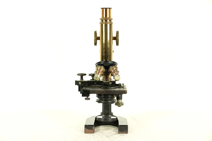 Brass & Iron Antique Laboratory Microscope, Signed Bausch & Lomb, NY #29253