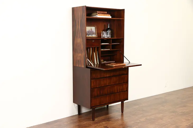 Rosewood Midcentury Danish Modern 1960's Vintage Secretary Desk Bookcase