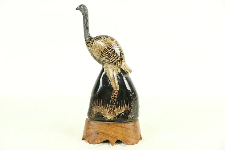 Bird Sculpture, Hand Carved Buffalo Horn, Thailand Folk Art 8 1/2" Tall