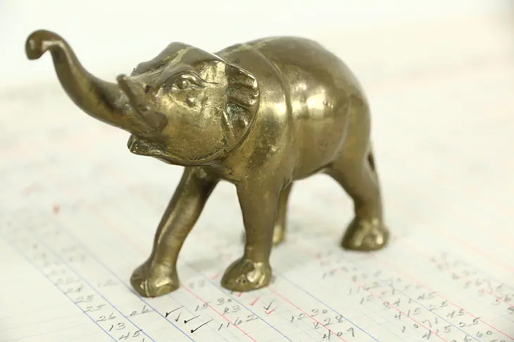 Brass Miniature Sculpture of an Elephant with Tusks