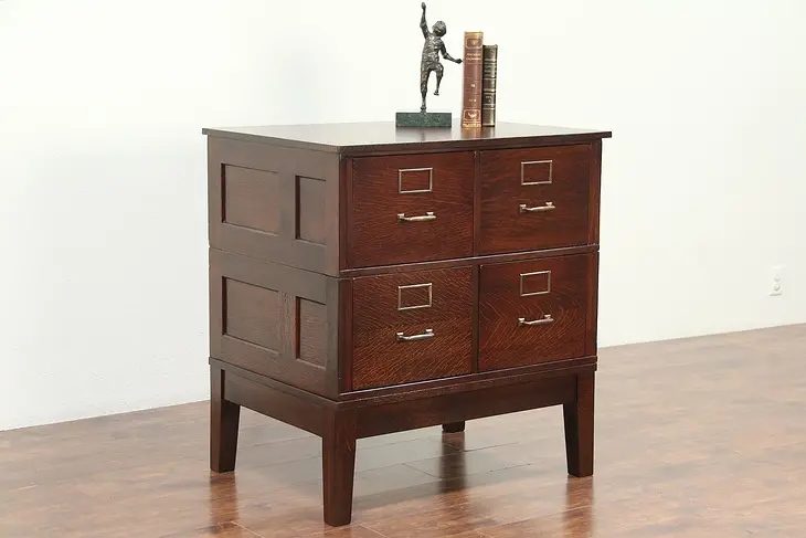 Oak 4 Drawer Antique Stacking Office or Library File Cabinet, Yawman #29171
