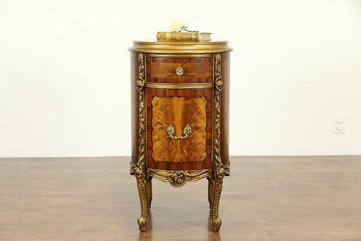 Satinwood & Rosewood Marquetry Pedestal, End Table or Nightstand Rockford #31830