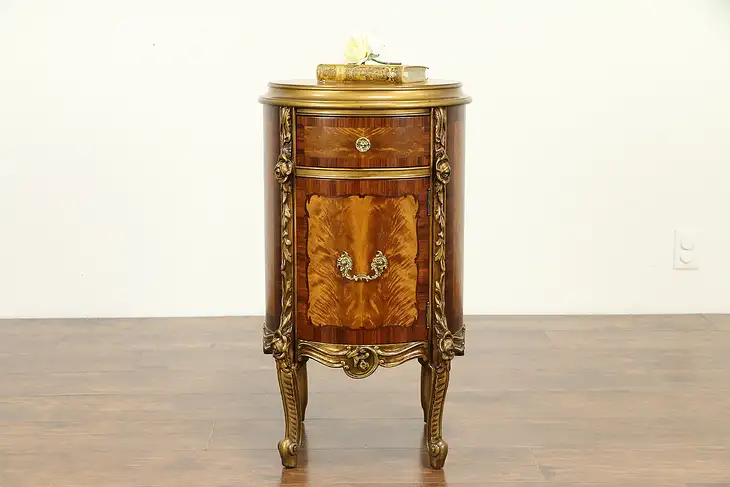 Satinwood & Rosewood Marquetry Pedestal, End Table or Nightstand Rockford #31830