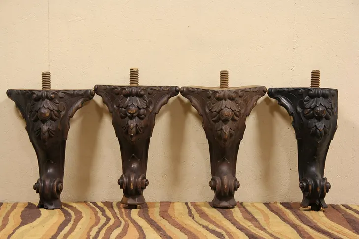 Set of 4 Carved 1860 Salvage Square Grand Piano Legs