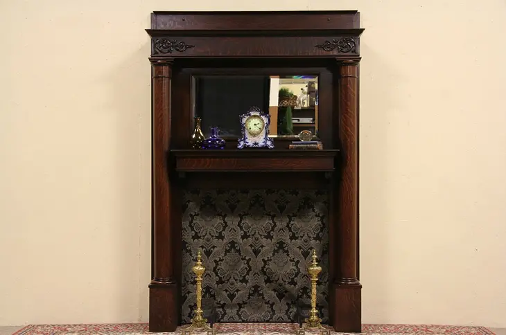 Oak 1895 Fireplace Mantel & Surround, Architectural Salvage