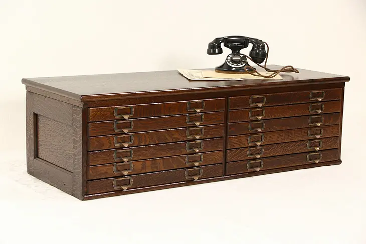 Oak 12 Drawer 1900 Antique Countertop File Cabinet