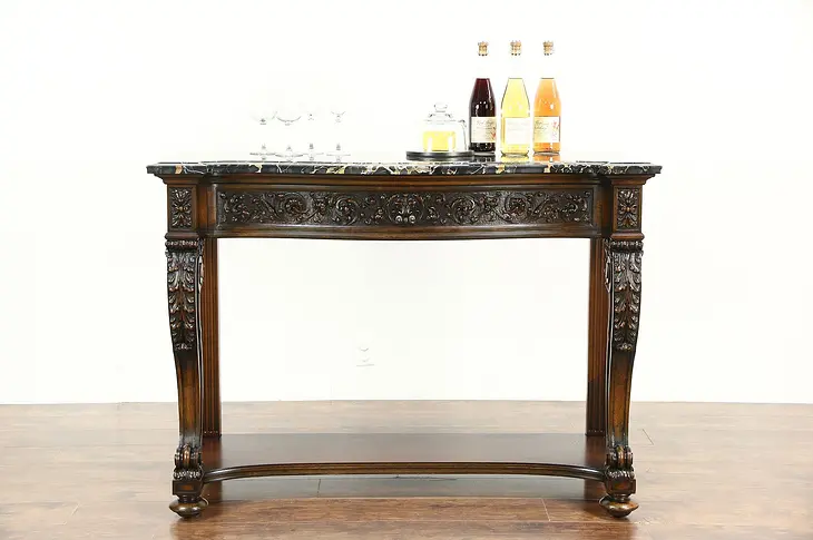 Renaissance Carved 52" Antique Sideboard, Server or Console, Black Marble Top