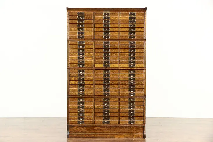 Oak 1900 Antique Stacking 56 Drawer File or Collector Cabinet, Signed Yawman NY