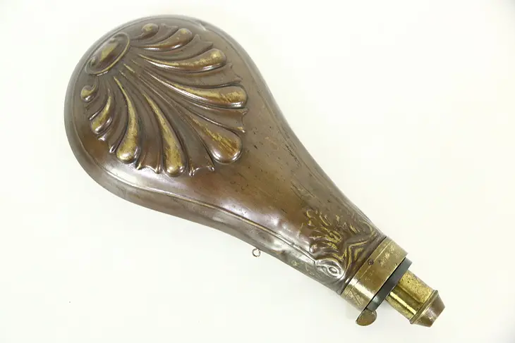 Brass Embossed Antique 1860's Antique Powder Flask