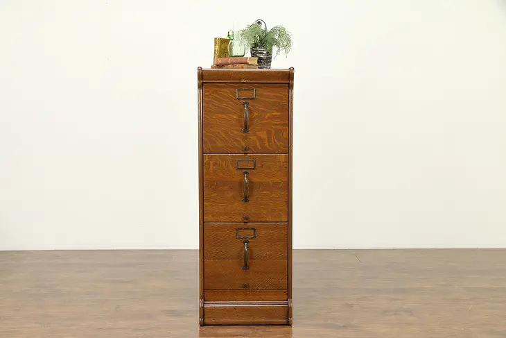 Oak Antique 3 Drawer File Cabinet, Legal or Letter Size, Signed Globe #31254