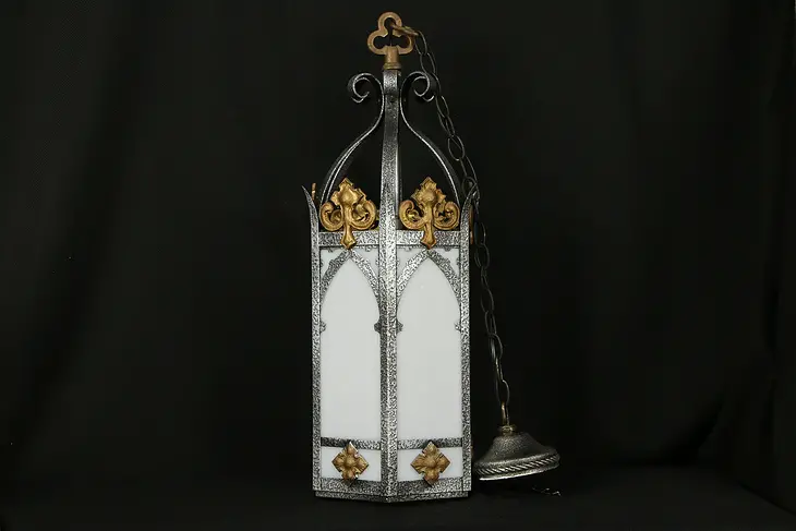 Gothic Vintage Wrought Iron & Brass Salvage Hexagonal Light Fixture A #31599