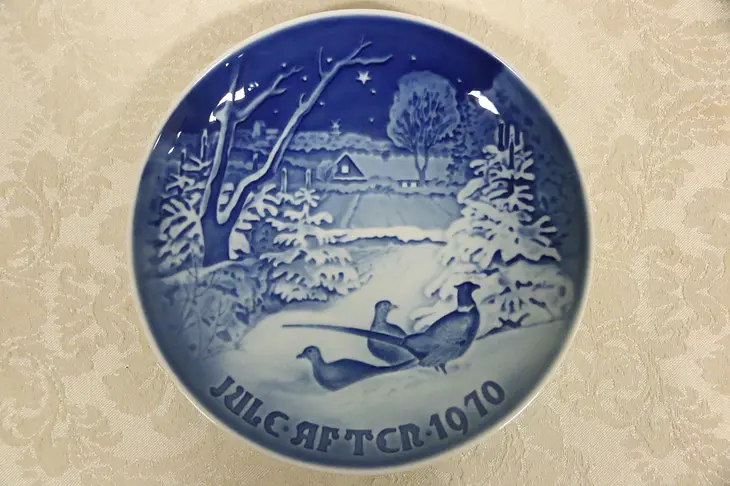 B&G Collector Plate 1970 Pheasants Snow Christmas Copenhagen Porcelain Denmark