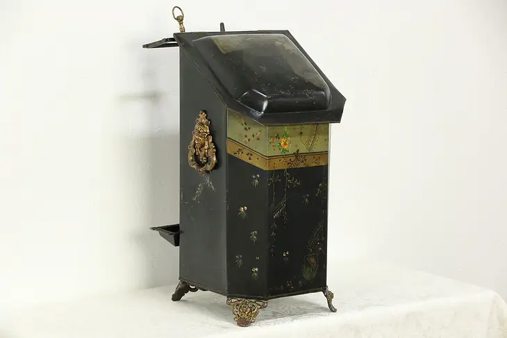 Victorian Hand Painted Antique 1880 Fireplace Coal Hod or Caddy, England