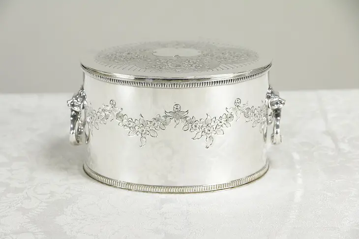 English Antique Silverplate Biscuit or Cookie Cannister, Signed #30073
