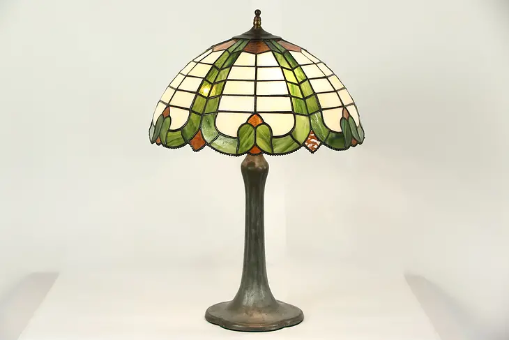 Handel Signed 1915 Lamp, Leaded Stained Glass Shade
