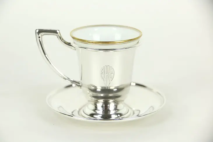 Sterling Silver Vintage Demitasse Coffee Cup & Saucer, Rosenthal Signed Liner