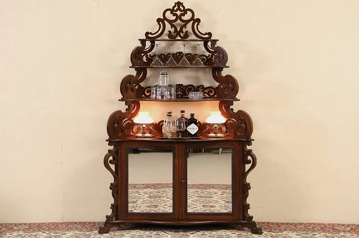 Victorian Carved Walnut 1860 Antique Etagere Curio Display Stand