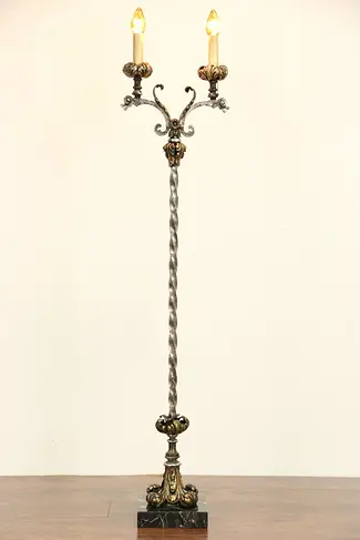 Venetian Style 1920's Floor Lamp Candelabra, Black Marble Base