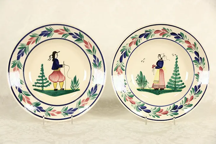 Quimper Pair of Serving Bowls, Hand Painted & Signed, Brittany, France