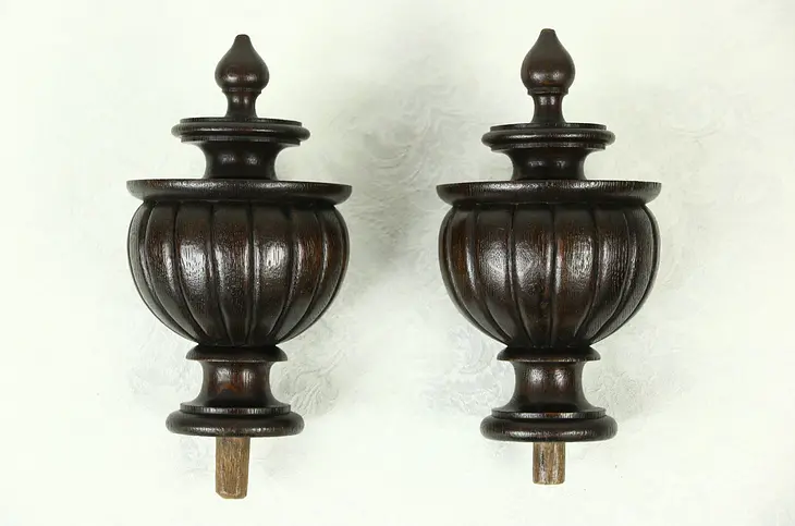 Pair Large Carved Oak Finials, 1890 Architectural Salvage Fragments