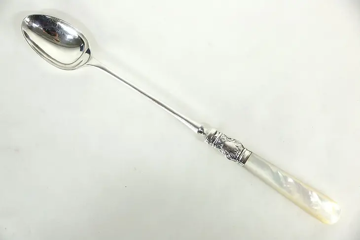 Mother of Pearl & Silverplate English Signed Ice Tea Spoon