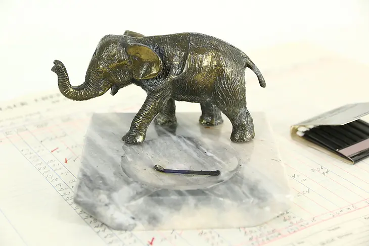 Marble Ashtray with Brass Elephant Sculpture