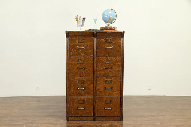 Quarter Sawn Oak Antique Double File Cabinet, Yawman & Erbe, NY  #30784