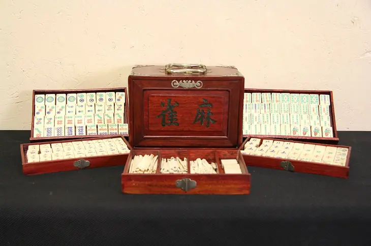 Rosewood Case 1930's Chinese Majong or Mah Jong Set