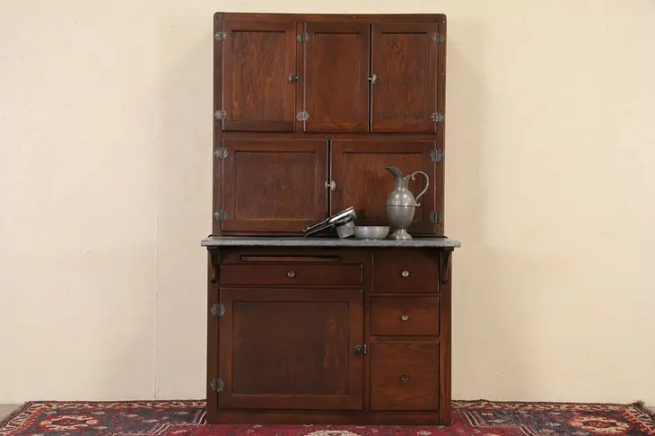 Hoosier 1910 Patent Oak Kitchen Cabinet, Original Zinc Top
