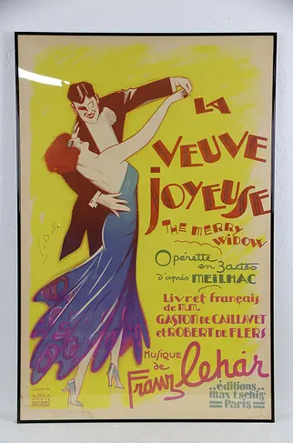 French Merry Widow La Veuve Joyeuse Operetta Poster, C. 1936, Signed
