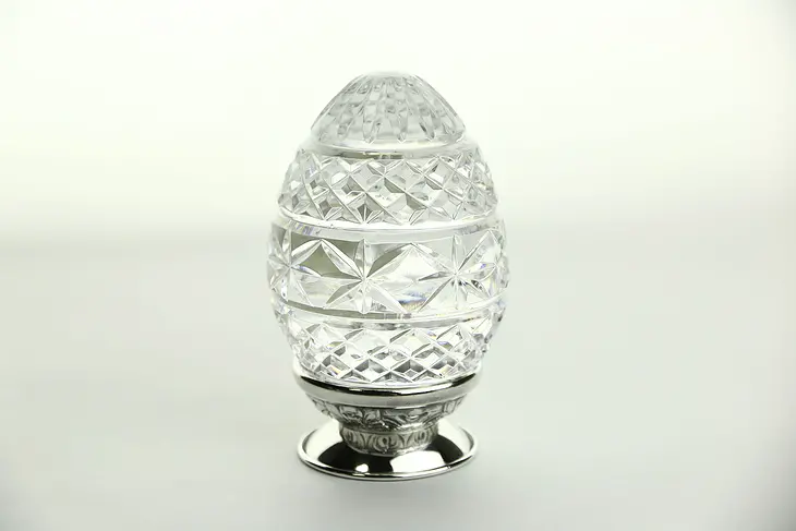Waterford Signed Cut Crystal Egg, Silver Plate Base