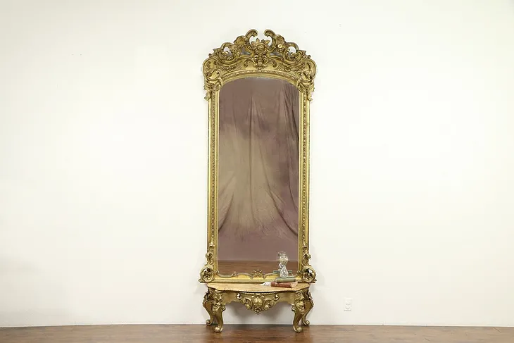 Victorian Antique Gold Leaf 9' Hall or Pier Mirror, No Marble Base #31270
