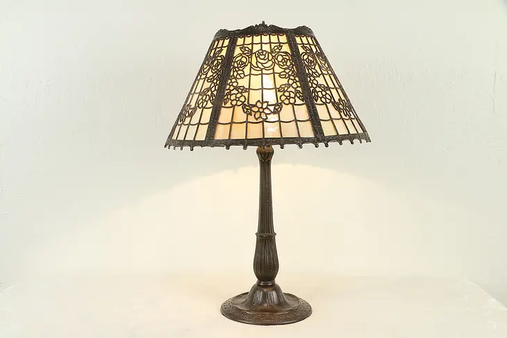 Stained Glass 6 Panel Shade Antique Embossed Table Lamp #31611