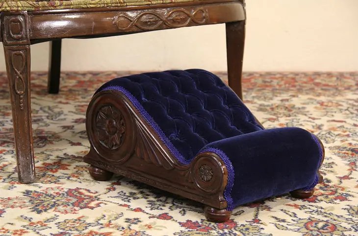 Gout Footstool, 1900 Antique Mahogany & Velvet