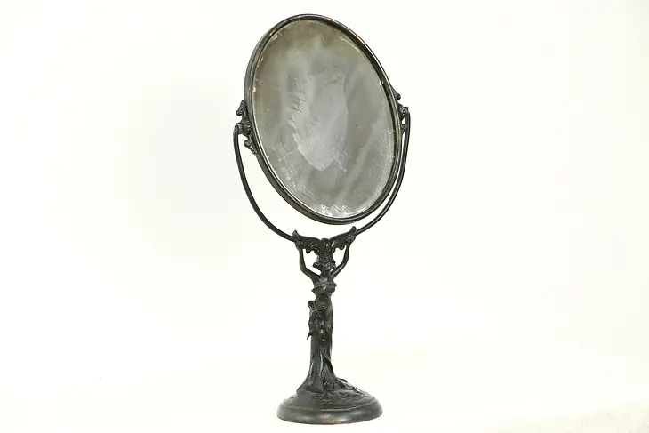 Art Nouveau 1900 Antique Figural Dressing Table Beveled Mirror