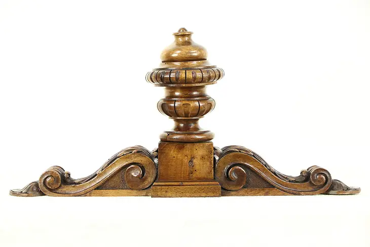 Carved Walnut Finial & Crest, 1890 Antique Architectural Salvage, Scandinavia