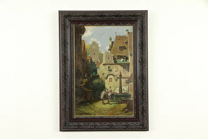 Gift of Flowers Antique Original Oil Painting after Carl Spitzweg #31934